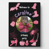 Plaque Photo Fête d'anniversaire d'Halloween noir et rose (Devant)