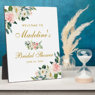 Plaque Photo Fête des mariées Rose Blush Gold Floral Bienvenue