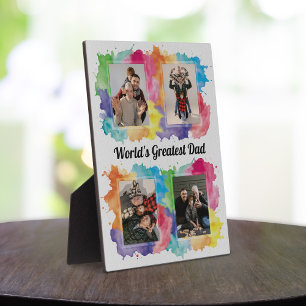 Plaque Photo Fête des pères Collage photo couleur d'aquarelle c