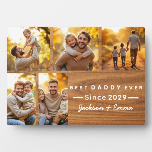 Plaque Photo Fête des pères Wood 5 Photo Collage Meilleur Papa (Devant)