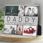 Plaque Photo Fête du Père Rustique Personnalisé 6 Photo Collage<br><div class="desc">Rustic Daddy Journée du Père Personnalisé 6 Photo Plaque collage. Bon sang pour le meilleur papa. Arrière - plan rustique gris et texte couleur noire, votre message personnalisé et les noms des enfants. Ajoutez 6 photos préférées aux modèles et créez un cadeau personnel spécial pour papa, nouveau père ou grand-père....</div>