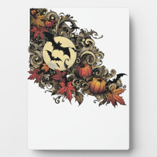 Plaque Photo Feuilles d'automne. Motif d'Halloween.