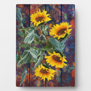 Plaque Photo Feuilles d'automne rustiques et tournesols