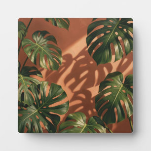 Plaque Photo Feuilles de Monstera vertes Ombre de terre cuite