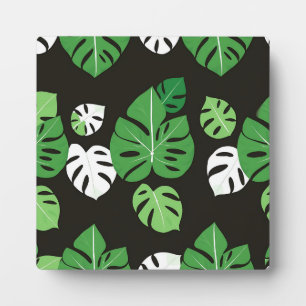 Plaque Photo Feuilles tropicales de Monstera Fond Noir 
