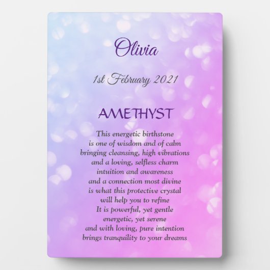 Plaque Photo Février Birthstone Amethyst conception (Devant)