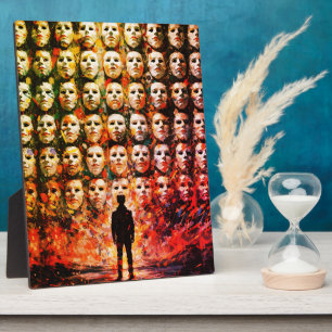 Plaque Photo Figure sans visage Foule masquée Impasto Surréalis