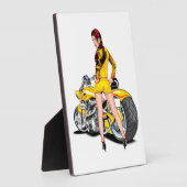 Plaque Photo Fille avec moto (Côté)