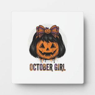Plaque Photo Fille d'octobre Citrouille Arc Halloween Vector De