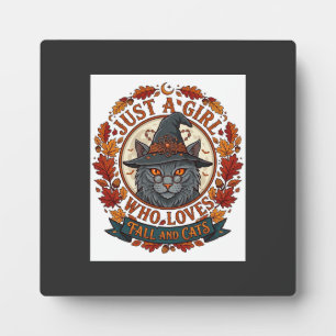Plaque Photo Fille qui aime les chats Halloween Sorcière Automn