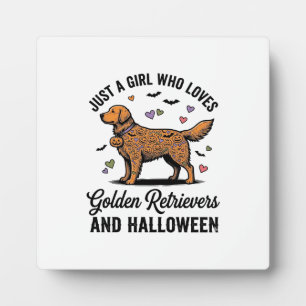 Plaque Photo Fille Retriever Doré Halloween Maman Chien Vintage