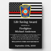 Plaque Photo Firefighter Life Saving Award Thin Red Line (Devant)