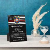 Plaque Photo Firefighter Life Saving Award Thin Red Line (Côté)