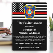Plaque Photo Firefighter Life Saving Award Thin Red Line