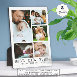 Plaque Photo First Fathers Day BEST DAD EVER Photo Collage<br><div class="desc">Create a commemorative photo collage of five photos with an editable title (sample is BEST. DAD. EVER.) and a second line of text for your personal message (the sample suggests FIRST FATHER'S DAY) in a charcoal gray classic type. PHOTO TIP: Choose photos with the subject in the middle and/or pre-crop...</div>