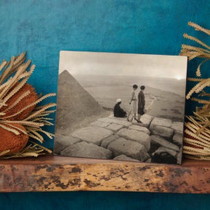 Plaque Photo Flapper Girls Sunrise Khufu Pyramid, Égypte 1920