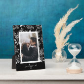 Plaque Photo Fleur blanche élégante sur support photo noir avec (Côté)