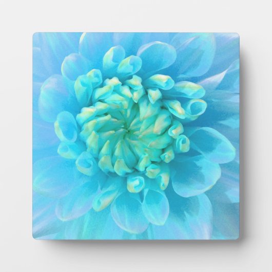 Plaque Photo Fleur bleu turquoise Dahlia en Aquarelle (Devant)