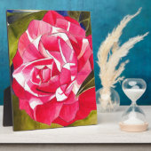 Plaque Photo Fleur d'art aquarelle Camélia rose vif (Côté)