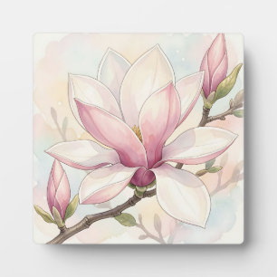 Plaque Photo Fleur de magnolia rose délicate aquarelle