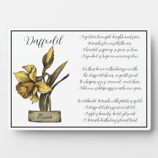 Plaque Photo Fleur de naissance MARS Anniversaire Daffodique (Devant)