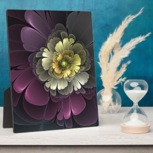 Plaque Photo Fleur fractale grise de khaki pourpre moderne abst
