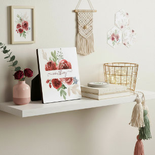 Plaque Photo Fleur personnalisée aquarelle rouge profond