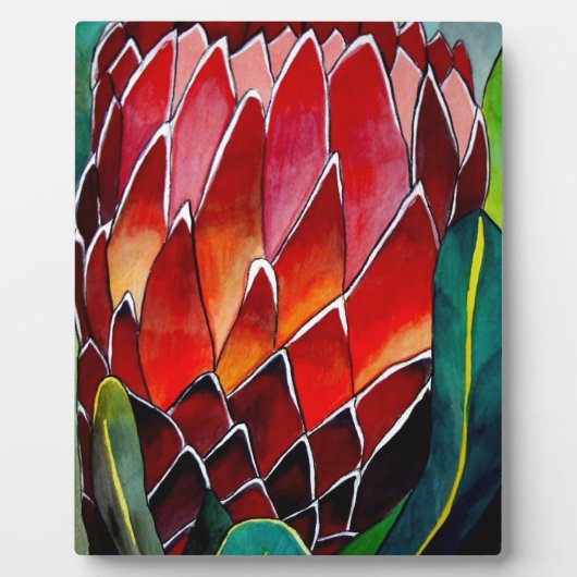 Plaque Photo Fleur rouge Protea art original aquarelle (Devant)