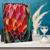 Plaque Photo Fleur rouge Protea art original aquarelle (Côté)