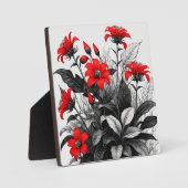 Plaque Photo Fleur rouge sur Plante noir blanc (Recto)