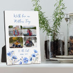 Plaque Photo Fleur sauvage 4 Photo Collage Fête des mères flora<br><div class="desc">L'affichage photo de la Fête des Mères personnalisé avec 4 de vos favoris - ou vous pouvez facilement modifier la personnalisation pour n'importe qui et n'importe quelle occasion. Vos photos sont affichées dans un collage photo de rectangles horizontaux arrondis. Le design comporte une bordure florale de fleurs sauvages bleus et...</div>