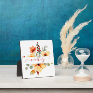 Plaque Photo Fleurs aquarelles orange vif personnalisées