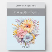 Plaque Photo Fleurs de 25e anniversaire argent noms bleu (Devant)