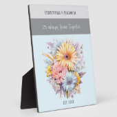 Plaque Photo Fleurs de 25e anniversaire argent noms bleu (Côté)