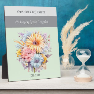 Plaque Photo Fleurs de 25e anniversaire argent noms vert
