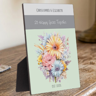 Plaque Photo Fleurs de 25e anniversaire argenté noms vert
