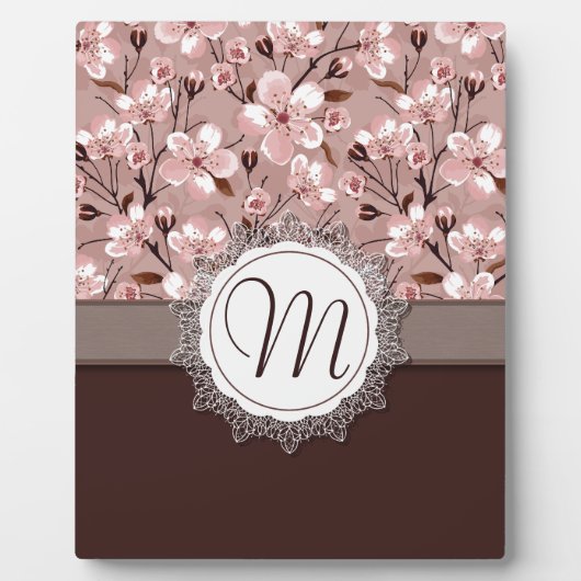 Plaque Photo Fleurs de cerisier avec le monogramme de dentelle (Devant)
