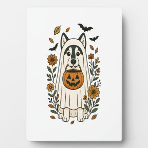 Plaque Photo Fleurs de Halloween Siberian Husky