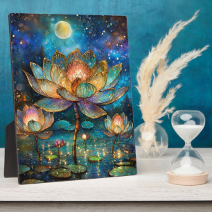 Plaque Photo Fleurs de lotus en verre coloré au clair de lune