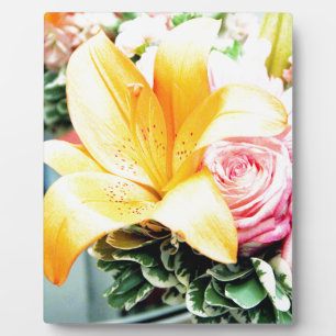 Plaque Photo fleurs de mariage rose orange étoile lis rose