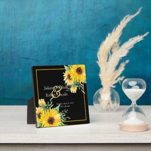 Plaque Photo Fleurs de soleil aquarelle sur mariage noir (Insitu)
