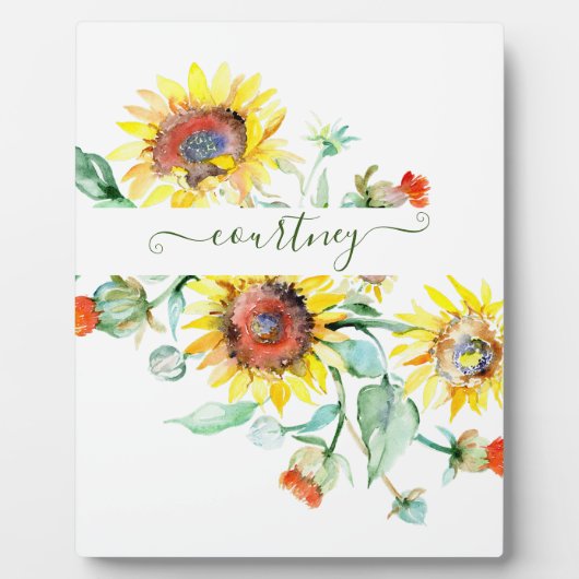Plaque Photo Fleurs de soleil aquarelles personnalisées (Devant)