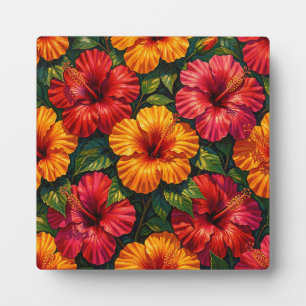 Plaque Photo Fleurs d'Hibiscus Gras Motif de Coucher de Soleil