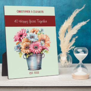 Plaque Photo Fleurs pour les 40 ans de mariage nom vertes