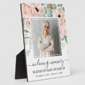 Plaque Photo Fleurs Rose Pâle en Mémoire Affectueu (Côté)