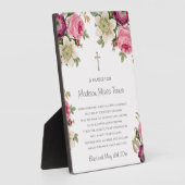 Plaque Photo Fleurs roses Prière du baptême (Côté)