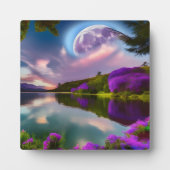 Plaque Photo Fleurs violettes Lune et reflet du lac (Devant)