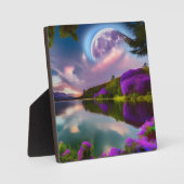 Plaque Photo Fleurs violettes Lune et reflet du lac (Recto)
