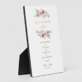 Plaque Photo  Floral rose dans la table Mariage de mémoire aimé (Côté)