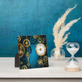 Plaque Photo Fond turquoise Steampun avec engrenages (Insitu)